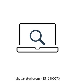 Laptop diagnostics icon with magnifying glass. Stock Vector illustration isolated on white background.