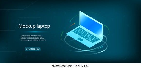 Laptop from different angles. The layout of the universal device. 3D realistic laptop presentation infographic template. Vector mockups.
