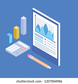 
Laptop with different bar graph, online bar graph
