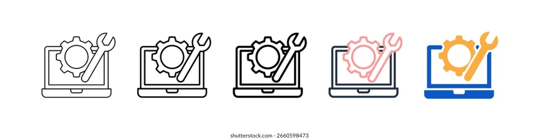 Laptop verschiedenen Stil Symbole setzen Vektorgrafik.