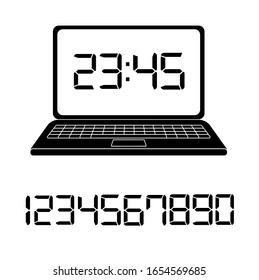 laptop digital clock on white background