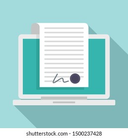 Laptop digital contract icon. Flat illustration of laptop digital contract vector icon for web design
