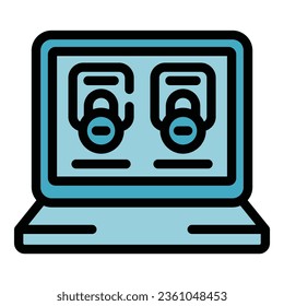 Laptop digital detox icon outline vector. Social media. Social phone color flat