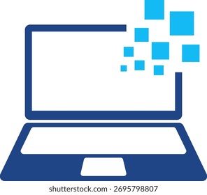 Laptop com Ícone de Efeito de Pixel Digital. Tecnologia e conceito de transformação de dados. Ícone do Computador da Internet