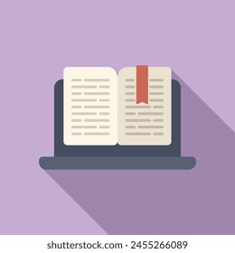 Laptop digital reading icon flat vector. New online book. Read literature
