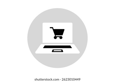 Laptop in Digital Shopping Cart Vector Icon, laptop shopping cart icon, online laptop buying vector, laptop checkout cart icon