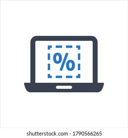 Laptop with discount offer vector icon illustration on white background
