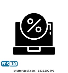 laptop discount sign icon in glyph style isolated on white background. vector illustration for website and UI. EPS 10