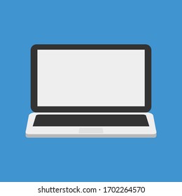 laptop display with blue background. Flat graphic design.