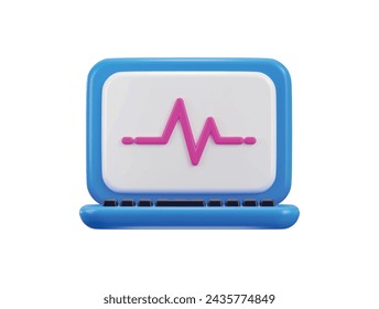 laptop display with heartbeat pulse trace line 3d rendering vector illustration