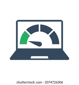 pantalla portátil con indicador de indicador de indicador verde izquierdo, resultado de referencia o icono de vector de comprobación de velocidad