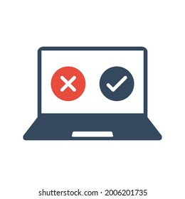 laptop display with selected red rejected option or negative feedback