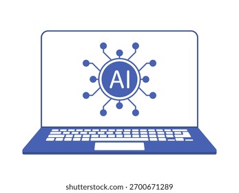 Laptop com símbolo de IA e conexões de rede na tela
