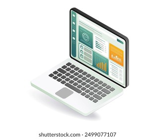 A laptop displaying a business analytics graph