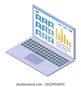 Laptop displaying candidate profiles and performance statistics, useful for headhunters, recruiters, and hr professionals managing talent acquisition