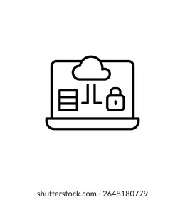 Laptop Displaying Cloud Storage Security With Padlock Icon Vector