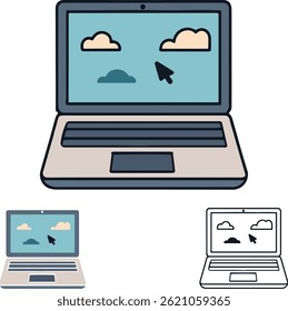 Laptop displaying clouds and cursor on screen