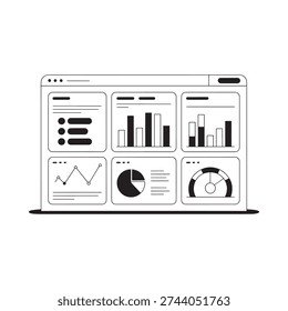 Laptop displaying a dashboard with various data visualizations