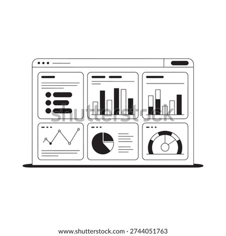 Laptop displaying a dashboard with various data visualizations