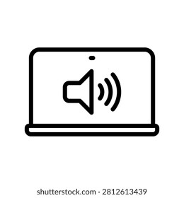 Laptop displaying digital audio volume waves representing multimedia speaker tings