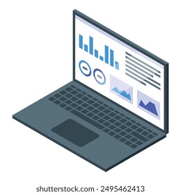 Laptop displaying financial data analysis with charts and diagrams, representing business intelligence and data driven decision making
