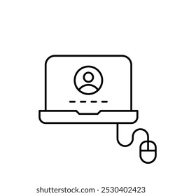 Laptop exibindo um campo de login e mouse. Entrada do usuário para proteger a conta. Pixel perfeito, ícone de traçado editável