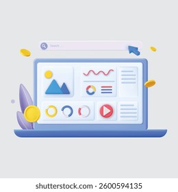 A Laptop Displaying Marketing Analysis Data in 3D Design