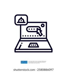 A laptop displaying a notification with a cursor pointing at a bell icon, suggesting an alert or reminder feature.