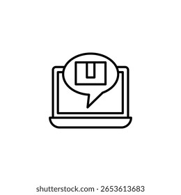 Laptop mit Online-Bestellbenachrichtigung mit Versandbox-Symbol