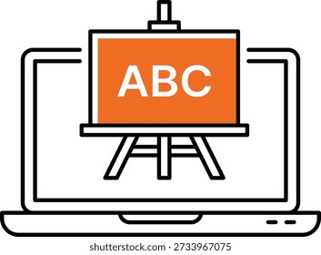 Laptop displaying orange easel with white A B C letters learning computer screen