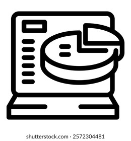 Laptop displaying a pie chart, symbolizing data analysis and financial reporting in a business context