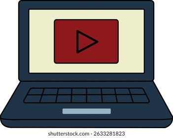 Laptop displaying a play button with red color