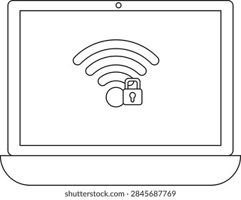 A laptop displaying a secure wireless connection icon, indicating a protected network. The icon features a padlock, symbolizing security and privacy.