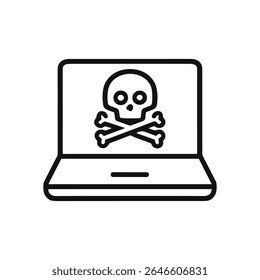Laptop mostrando um crânio e ossos cruzados. Ilustração de Símbolo de Ícone