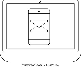 A laptop displaying a smartphone on its screen, which in turn shows an email icon, suggesting digital communication and connectivity.