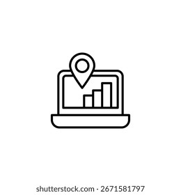 Laptop Displaying Statistical Analysis With Location Marker For Data Mapping