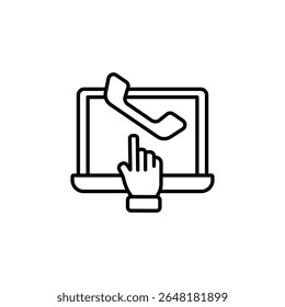 Laptop Displaying Telephone Icon And A Hand Pointing For Assistance