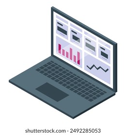 Laptop está mostrando varios gráficos y tablas, lo que sugiere que se están utilizando herramientas sofisticadas de análisis de datos e inteligencia empresarial