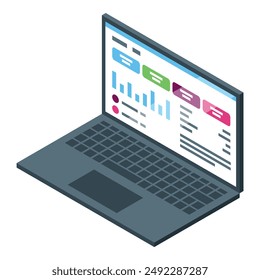 Laptop está mostrando varios gráficos, sugiriendo análisis de datos para la toma de decisiones financieras