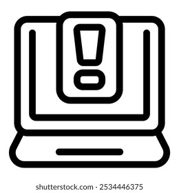 El portátil muestra un icono de notificación de advertencia, que indica un posible error, alerta o mensaje importante