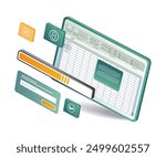 A laptop displaying an xls dashboard with a spreadsheet and various icons