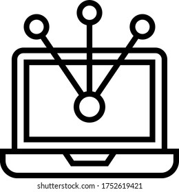 laptop, distribution, network line icon isolated on white background 
