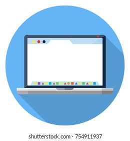 Laptop with dock application launcher and browser. Vector icon