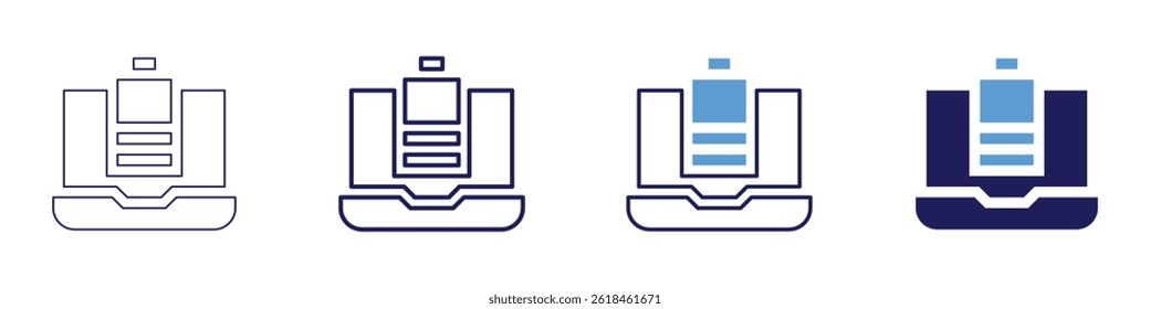 Laptop dock icon in 4 different styles. Thin Line, Line, Bold Line, Duotone. Duotone style. Editable stroke.