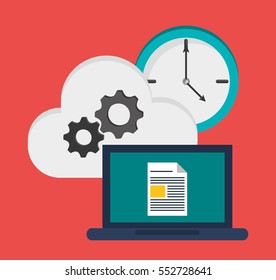 laptop document cloud gear clock