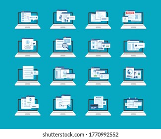 Laptop and document files,Files Attachment Email,Online communicationarchive,flat design icon vector illustration