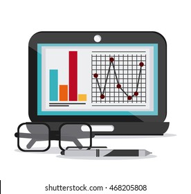 laptop document infographic glasses pen icon. Company rosource design. colorful and flat illustration