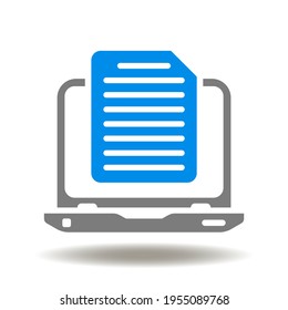 Laptop With Document List Vector Icon. Computer Electronic Paperwork Illustration. Document Management Symbol. Work With Documentation.