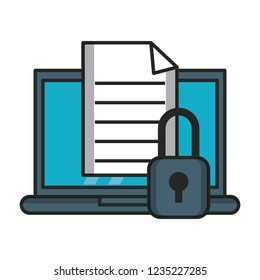 Laptop with document and padlock