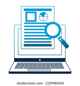 laptop with document report magnifying glass